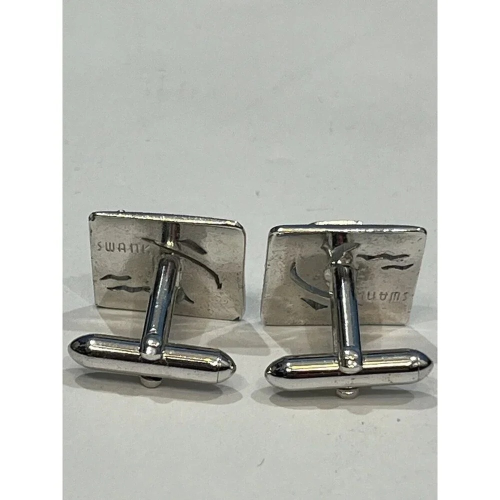 Vintage Swank Silver Fish Cuff Links And Matching Tie Clip Bar
